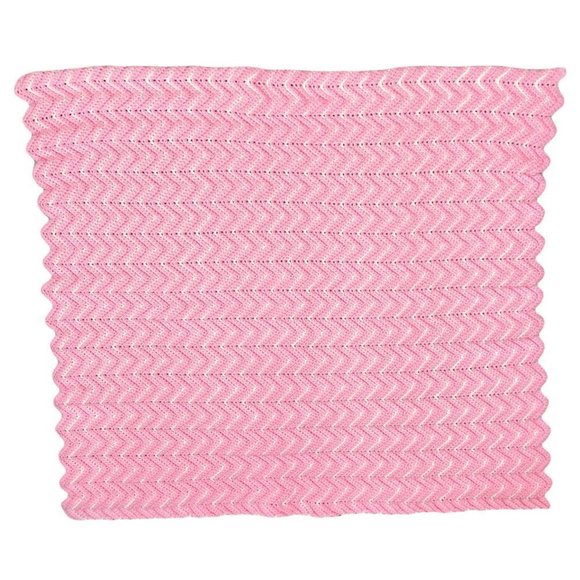 31” X. 36” Crochet Small Throw / Baby Blanket Pink White Chevron Great Condition - Picture 3 of 4